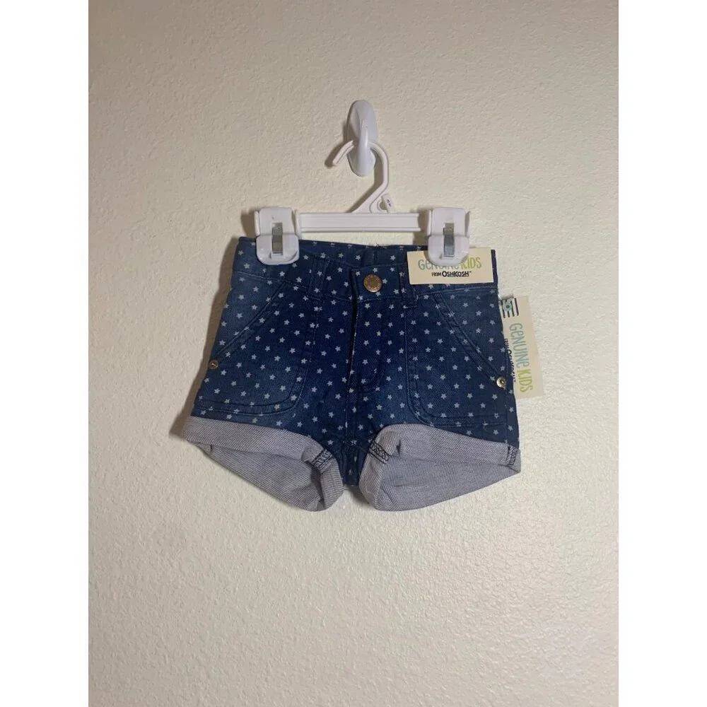 NWT Oshkosh Bgosh Genuine Kids Star Denim Blue Jean Shorts Patriotic Girls 2T